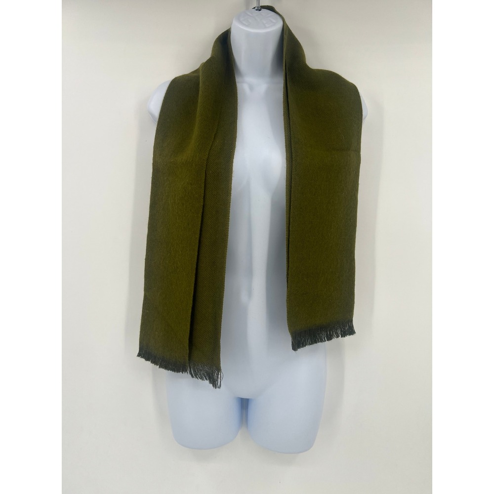 Royal-Scot Olive Green Australian Wool Scarf Fringed Made in USA Vintage Twill